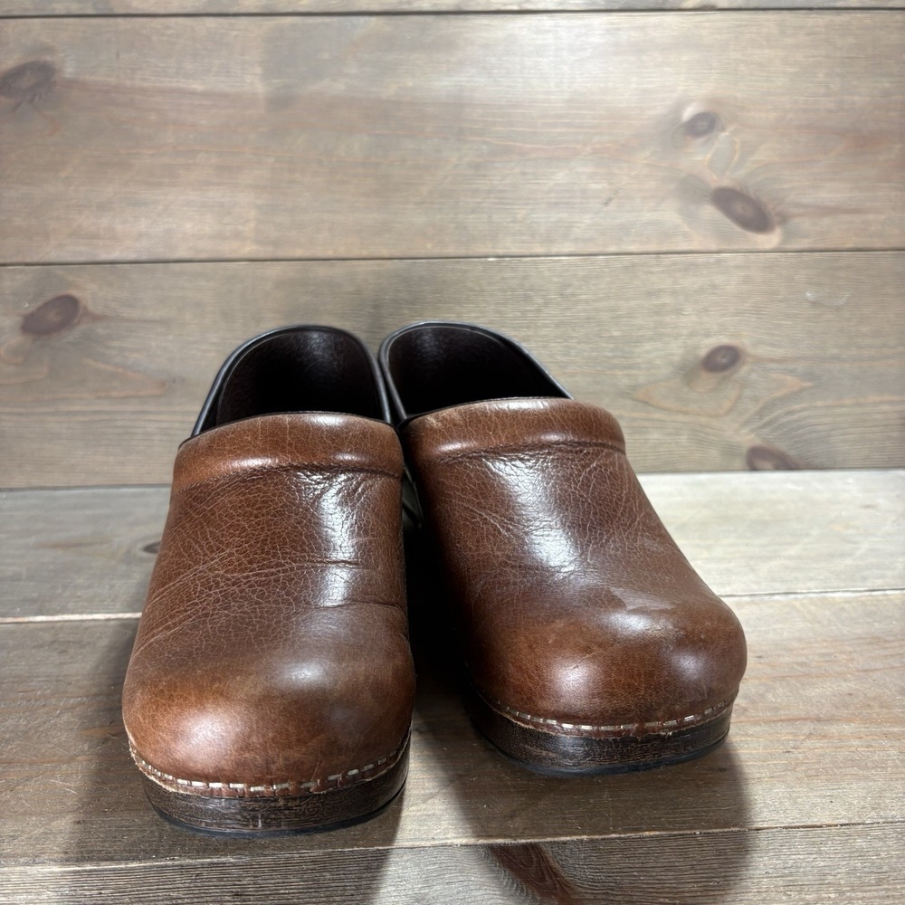 dansko womens size 38 shoes brown leather slip on wedge comfort clogs - Picture 5 of 10